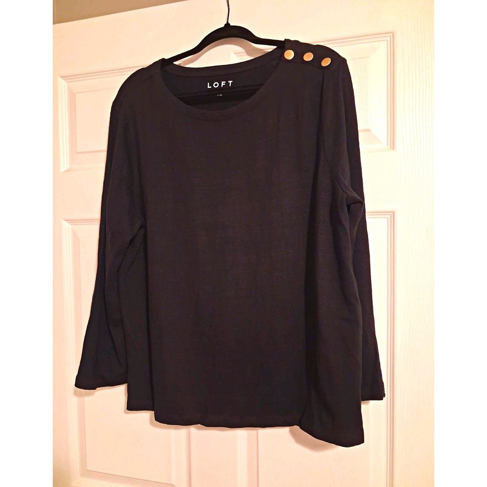 NWT Womens LOFT 100% Cotton Top XL Gold Snaps Classic Fall Layering Capsule